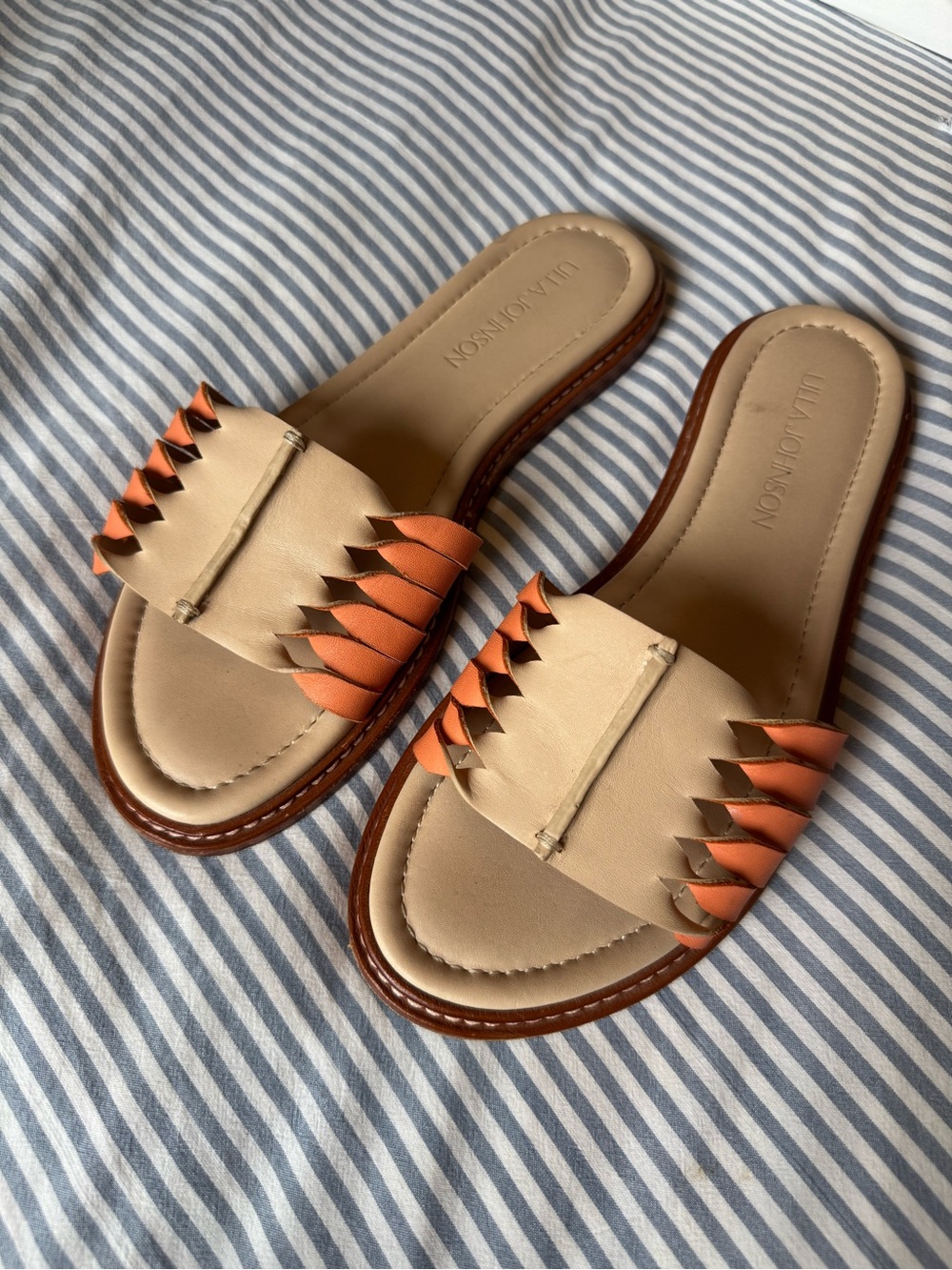 Ulla Johnson Cream Slides with Orange Trim